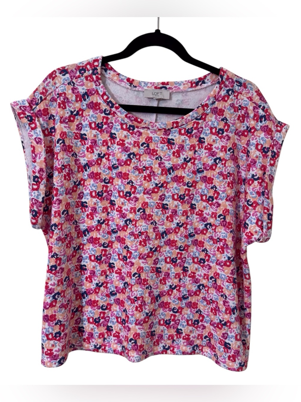 Loft Outlet Large Colorful Relaxing Lounge Floral Print Roll Sleeve Knit Top